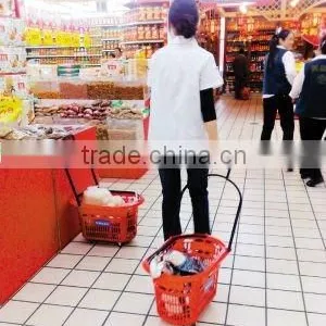 Rolling Plastic Supermarket Shopping Basket With Wheels thumbnail-1