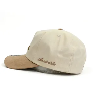 Custom Two Tone Suede Brim Baseball Cap Wholesale High Quality 5 Panel Flat Embroidery Dad Hat for Streetwear Brands thumbnail-5