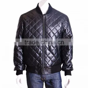 Quilted Bomber Man Leather Jacket thumbnail-1