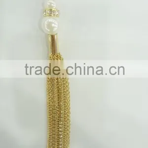 FASHION RHINESTONE CHAIN/CHAIN TASSEL NECKLACE EARRING SET WITH PEARLS thumbnail-4