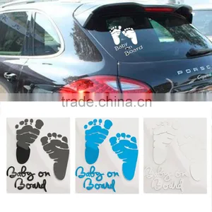 Refective Car Sticker Lovely Letter Baby on Board Baby Footprints Stickers Auto Safety Warning Window Sticker Black White thumbnail-1
