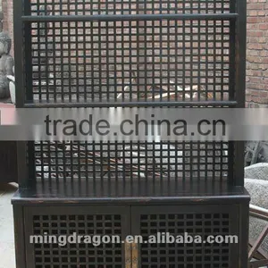 Chinese Antique Furniture Pine Wood Beijing Black Bookshelf thumbnail-1