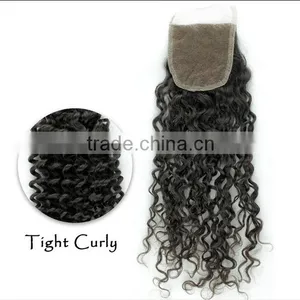 Wholesale Virgin Remy Human Tight Curly Brazilian Cheap Lace Hair Closure thumbnail-1