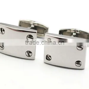 Stainless Steel Silver Rectangle Personalized Cool Cufflinks for Men thumbnail-2