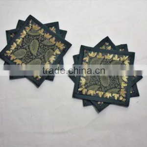 Indian Silk Table Runner With 6 Placemats & 6 Coaster in Green Color Size 16*62 thumbnail-2