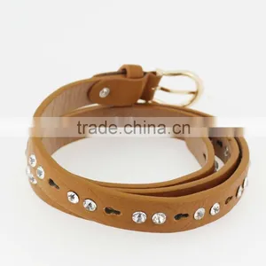 Women's Fashion pu Leather Shiny Rhinestone Belt With Shiny Gold Buckles in Yiwu thumbnail-4