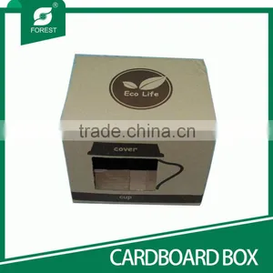 NEW SHAPE BROWN CORRUGATED CARDBOARD PAPER BOX FOR PACKAGING GLASS MUG WITH CLEAR WINDOW thumbnail-1