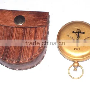 Antique Brass Maritime Gift - Push Button Nautical Compass With Leather Case 13500 thumbnail-5