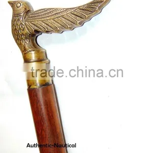 NAUTICAL DECOR ANTIQUE BRASS FINISHING BIRD HANDLE WALKING CANES-DECORATIVE WALKING CANES Wk1176 thumbnail-1