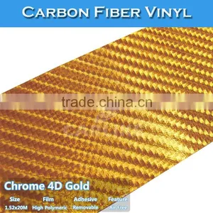 Chrome Gold 4D Carbon Fibe Vinyl Film For Car Body Decoration 1.52x30m thumbnail-1