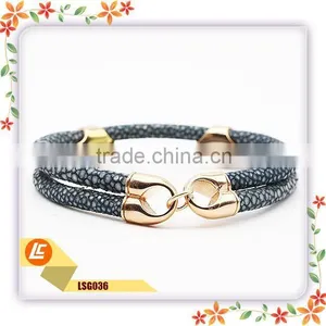 Women Best Gift Grey Genuine Leather Stingray Bracelet With Rose Gold Clasp Hot Sale thumbnail-2