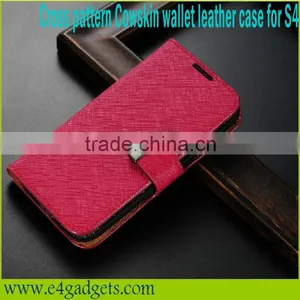 Luxury Cross Pattern Genuine Leather Flip Wallet Case for Samsung s4 Leather Case thumbnail-1
