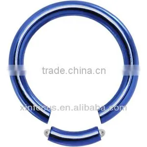 12 Gauge Blue Anodized Titanium Segment Ring_ BCR _Body JewelryD Rainbow thumbnail-1