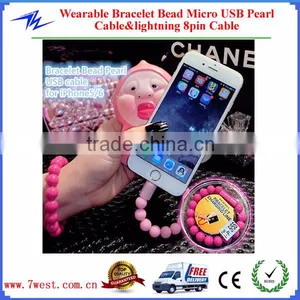 Candy Color Wearable Bracelet Wrist Pearl Micro USB Cable&8pin Cable for IPhone5/6 thumbnail-1