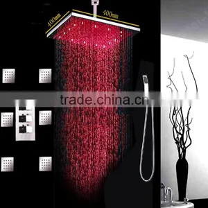 Temperature Control Led Color Change 16" Rain Ceiling Shower Head System With Thermostatic Mixer thumbnail-6