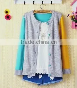 Autumn Contrast Fabric Fashion New Design Ladies Cardigan Sweater thumbnail-1