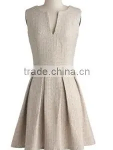 [FFD0045] Ladies Split Collar Pleated Tweed Skater Dress thumbnail-1