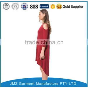 Casual Cotton Long Sleeve Woman Red One-piece Dresses thumbnail-2