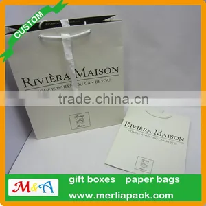 Matte White Paper Bag With Grosgrain Ribbon Home Household Supplies Bag thumbnail-1