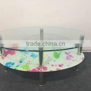 Modern New Design Oval Glass Top 2 Layer Coffee Table thumbnail-1