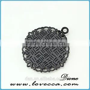 Round 25mm Antique Black Color Glass Cabochon Pendant Bezel thumbnail-2
