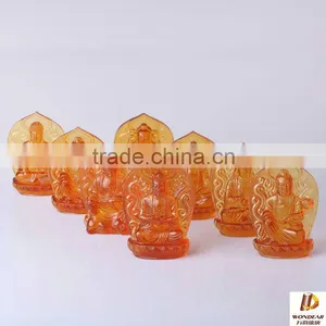 Liuli / Colored Small Size Casting Glass Chinese Buddha Guardian God for Home Display thumbnail-1