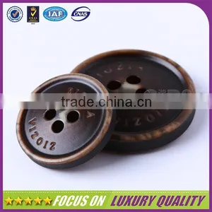 Brown 4 Holes Sewed Custom Logo Engraved Resin Fashion Button thumbnail-3