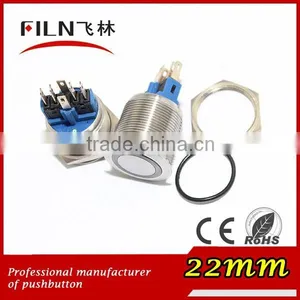 22mm Flat Round Stainless Steel 6v White Blue Red Green 3v 5v 6v Led Light Illuminated Push Button Switch With Pilot Light thumbnail-2