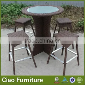 Classic Rattan Bar Table Set Garden Leisure Bar Table and Chair Set thumbnail-3