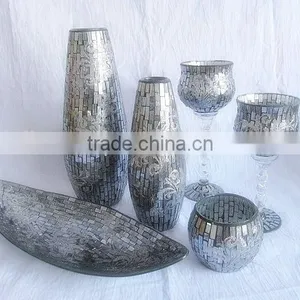 Good Quality Silver Mirror Mosaic Candle Holder thumbnail-1
