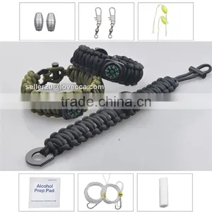 8 in 1 Survival Gear Paracord Bracelet Compass Fishing Kit Flint Fire Starter thumbnail-1