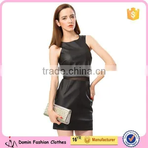 2015 New Fashion Mesh Insert Synthetic Leather Dress for Women thumbnail-3