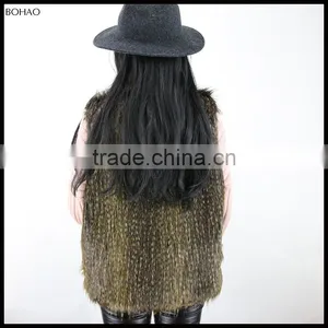 New Design Short Pattern Ladies Best Brown Faux Fur Vests For Fall And Winter thumbnail-3