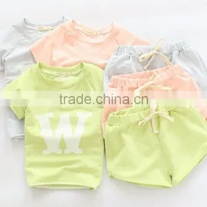 Wholesale Childrens Clothing Set W Alphabet Bamboo Cotton Short T-shirt With Hot Shorts 2pcs Suits for Girl thumbnail-1