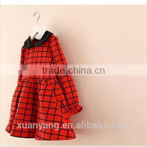 High Quality Red Plaid Long Sleeve Designer One Piece Children Princess Dress thumbnail-3