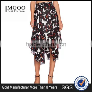 MGOO 2016 Imported OEM Services Floral Dancing Skirts For Women Ruffles Pleated Block Print Pattern Skirt 15145A923 thumbnail-1