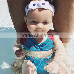 Children Kids Knit Bikini Beachwear Swimwear 2016 High Waist Solid Color Polka Dot Swimsuit Bathing Suit thumbnail-4