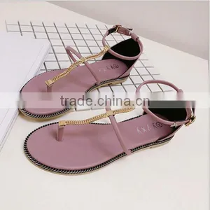 F20008H Fashion Korean Style Buckle Chain Toe Clip Flat Shoes Summer Women Shoes, Beach Sandals thumbnail-5