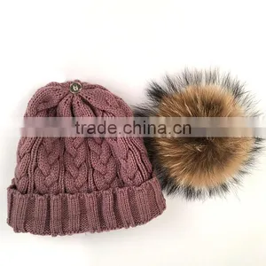Myfur Light Purple Real Large Raccoon Fur Pom Poms Knit Hat Wholesale thumbnail-3