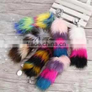 Rainbow Printed Logo Metal Crab Cheap Fake Fur Fox Tail Keychain Manufacture thumbnail-1