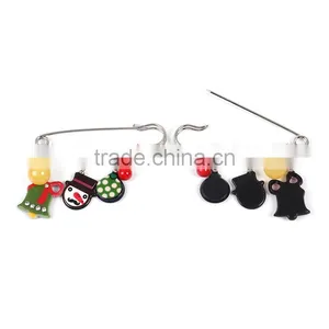 Resin Pin Brooches Christmas Snowman Christmas Jingle Bell Silver Tone Multicolor Clear Rhinestone Custom Brooch thumbnail-3