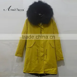 Fashion Good Quality Korean Style Comfortable Yellow Faux Fur Winter Coats thumbnail-2