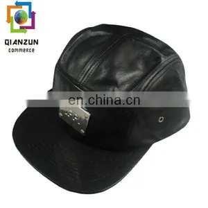 Hot Sale Black Custom Leather Trap Leather 5 Panel Cap thumbnail-1