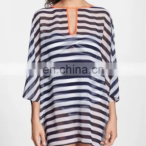 C60 Stripe Cover Up Beach Tunic Women Beachwear thumbnail-2