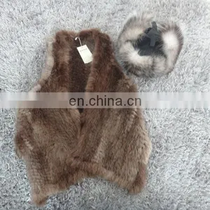 Fashion Classic Women Knitted Sleeveless Asymmetrical Beaver Fur Vest thumbnail-1