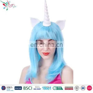 Hot Styles Cosplay Party Synthetic Fibre Hair Blue Short Straight Unicorn Wig thumbnail-1