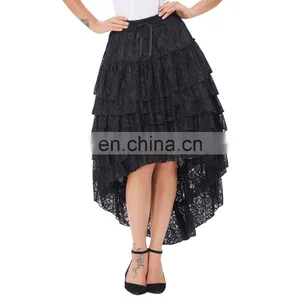 Belle Poque Ladies High-Low Hemline Design Black Amelia Steampunk Ruffled Lace Cake Skirt Popular Skirt BP000221-2 thumbnail-1