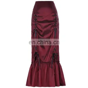 Belle Poque Women's Vintage Retro Gothic Victorian Style N/T Taffeta Ruched Long Wine Skirt BP000208-2 thumbnail-1