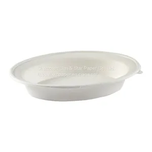 Disposable Oval Bowls: 32 OZ. Compostable Heavy Molded Fiber Oval Bowl SS-SBB832 thumbnail-2