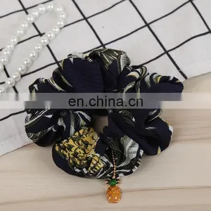 Ladies Winter Ruched Hair Rope Plain Color Imitation Pearl Pendant Charms Ponytail Holder Geometric Large Intestine Scrunchies thumbnail-5